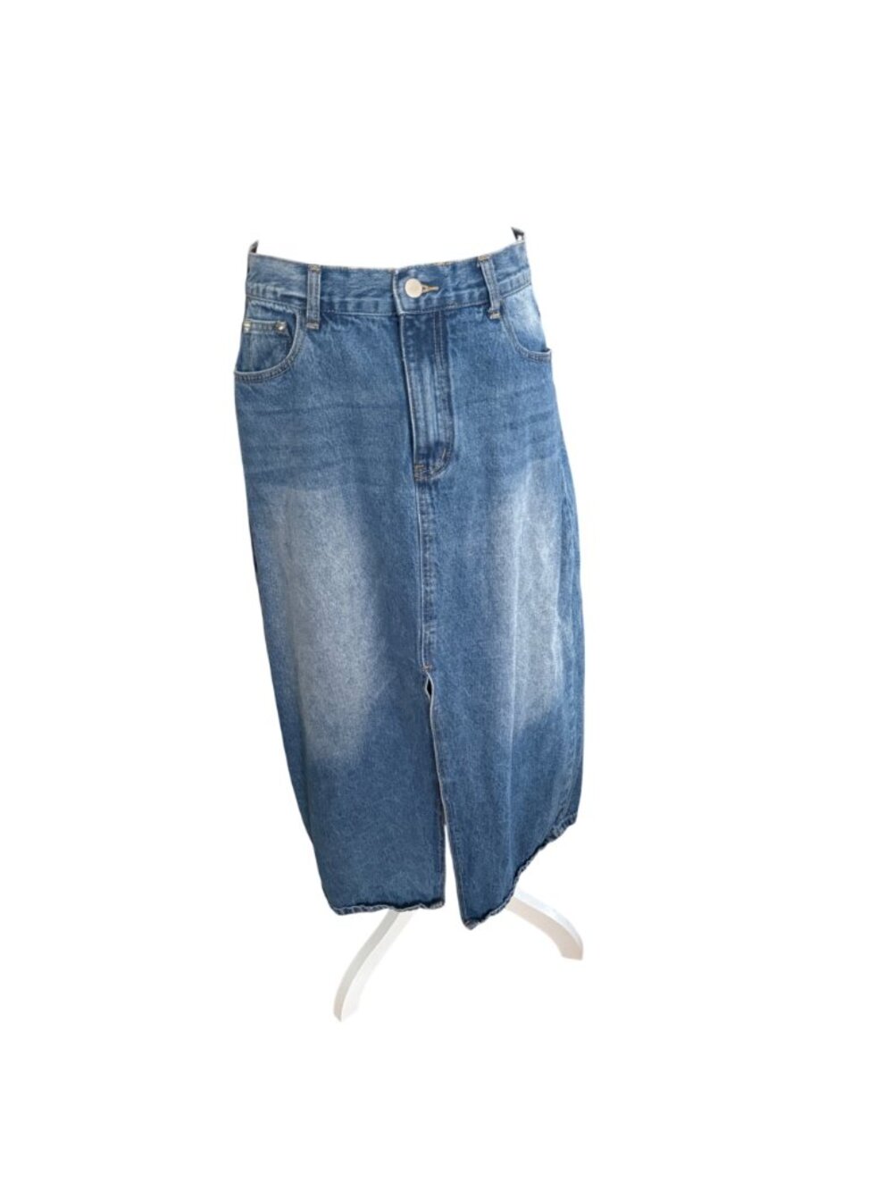 Cider Womens Medium Wash Denim Midi Skirt With Front Slit Size L - Picture 2 of 5